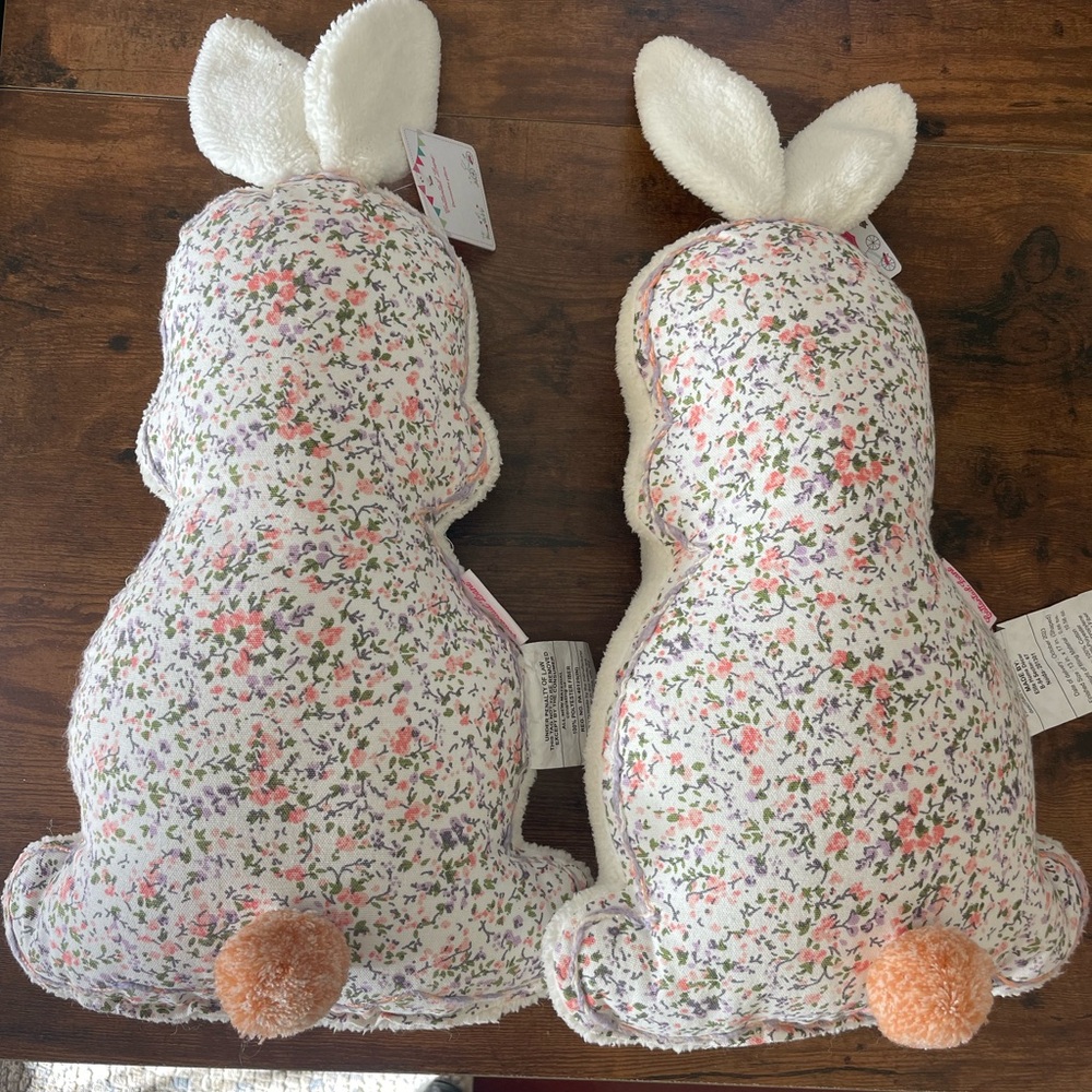 Set Of Two New Easter Rabbit Bunny Shaped Tail Decorative Pillows Floral